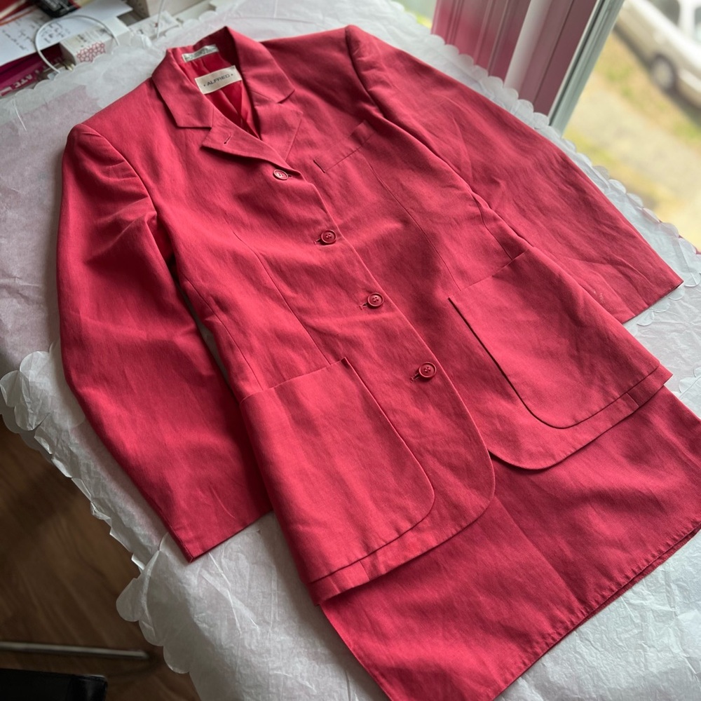 EUC VTG 90s Alfred Linen Blazer and Skirt matching wrap skirt xs coral pink - Picture 6 of 16